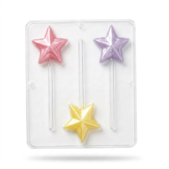 Candy Molds N More 3 - Cavity Star Lollipop Plastic Chocolate Candy Mold, (3374)