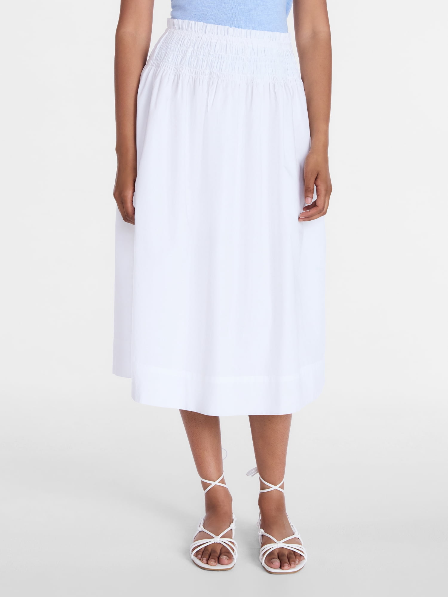 Time and Tru Women's Smocked Waist Cotton Midi Skirt, Sizes XS-XXXL
