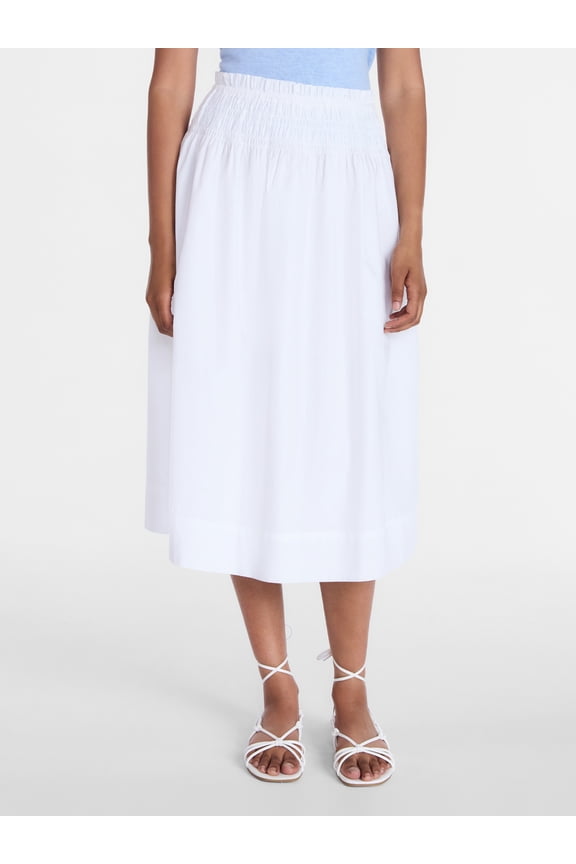 Women's Smocked Waist Cotton Midi Skirt, Sizes XS-XXXL