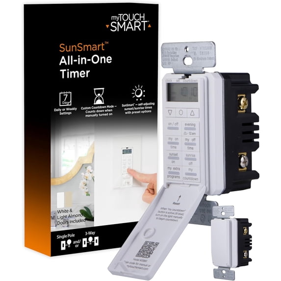 33861 LE One in-Wall Digital Timer, Push Door Switch, Backlit LED Screen, 8 Custom On/Off Times, Countdown Mode, Daily/Weekly Set, Off & Countdown