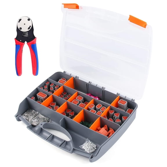 338Pcs Deutsch Connector with Crimper 2 3 4 6 8 12 Pin Connector with Deutsch Crimping Tool(14-20AWG)