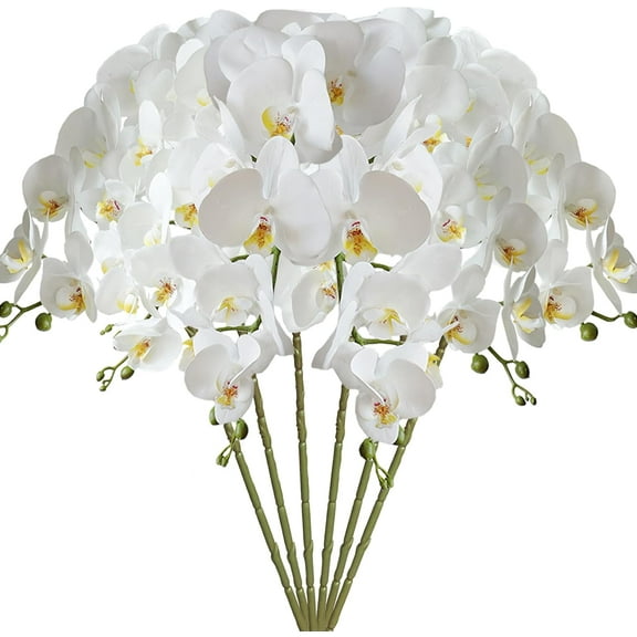 33Artificial Phalaenopsis Flowers Artificial Orchid Flowers Stem Plants for Home Décor (Pure White)