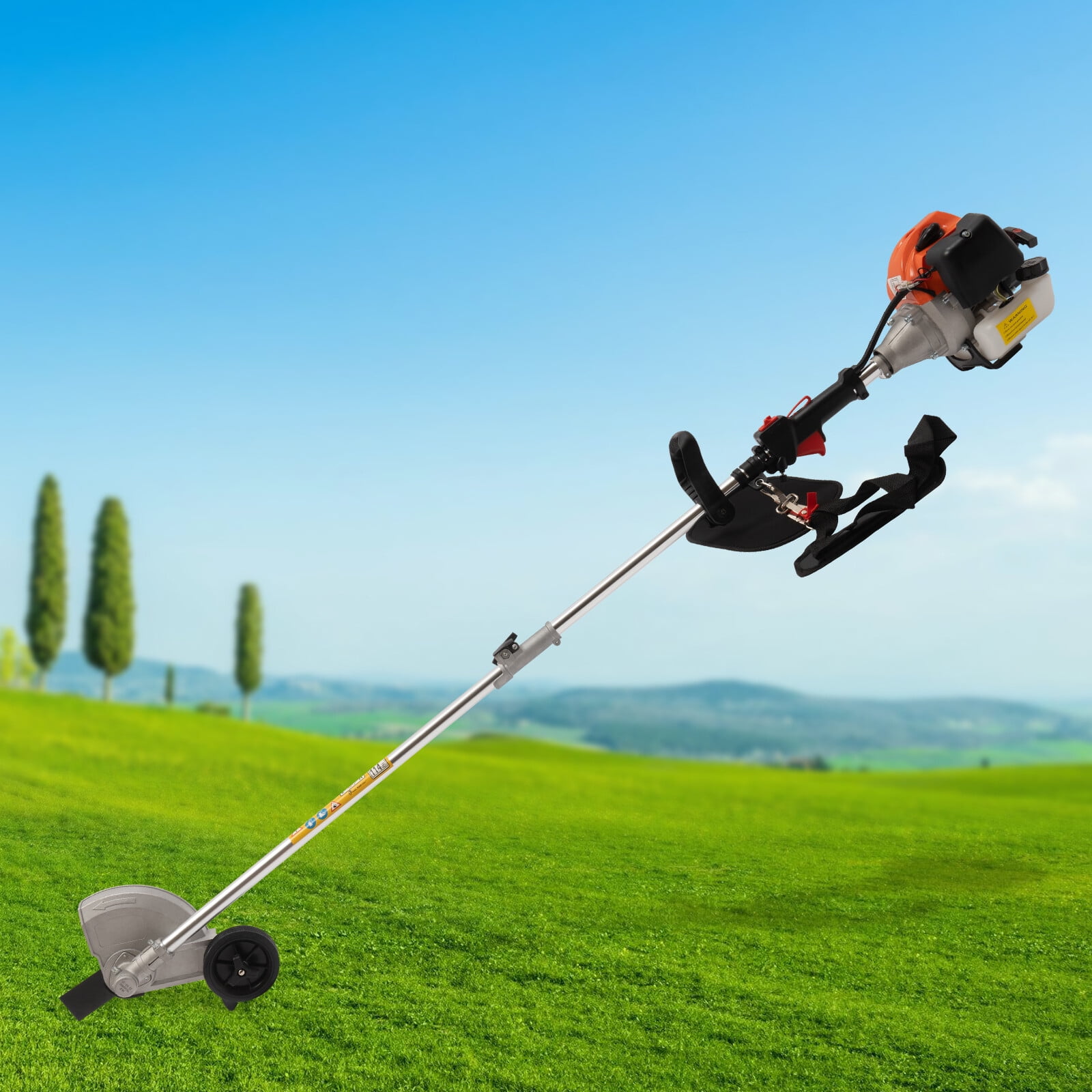 33CC Weed Wacker Eater Gas Powered, 2-Cycle 5.74FT String Trimmer/Edger with Two Blade Heads, Lawn Mower Hedge Trimmer with Rubber Handle & Shoulder Strap