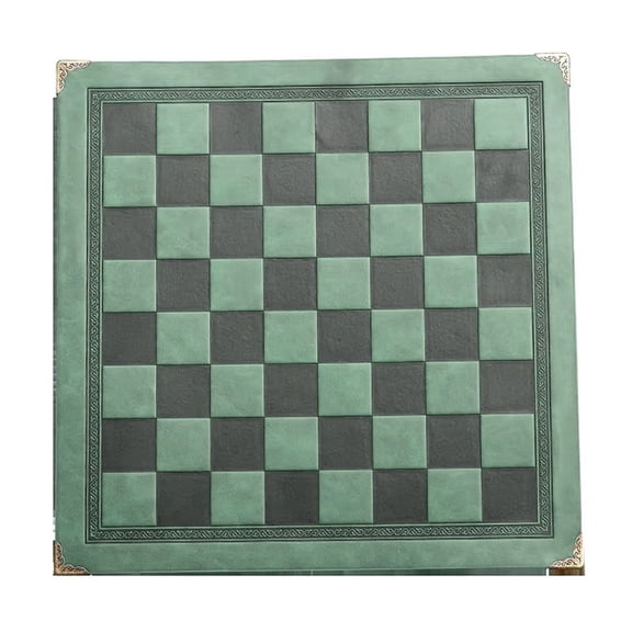 33CM Leather Chessboard Design Portable Board Game Accessory Metal Corner Guards Green