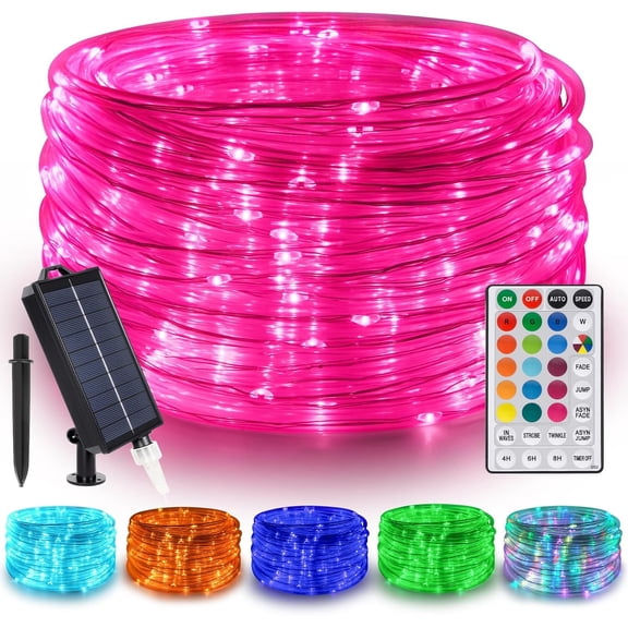 33FT 100 LED Solar Rope Lights, 18 Colors with Timer, 5 Modes, Waterproof Plug-in Remote Control Camping String Lights for Outside, Camping, Classroom, Party, Festival Decoration Solar Lights Outdoor