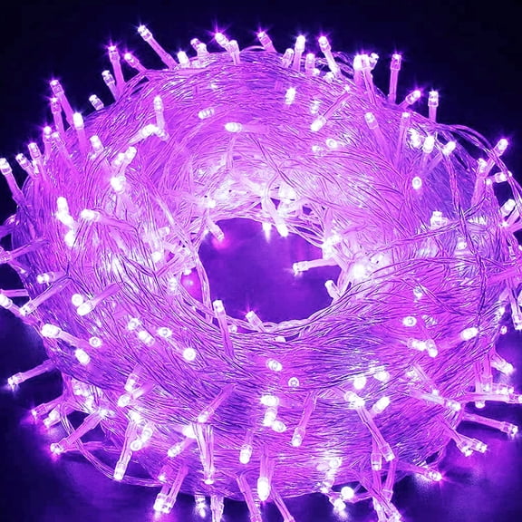 33ft Extendable String Lights Outdoor/Indoor, 100 LED Super Bright Christmas Lights, Waterproof 8 Modes Plug in Clear Wire Fairy Lights for Bedroom Party Wedding Garden Patio Halloween (Purple)