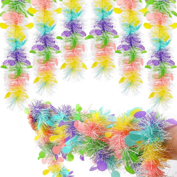 33FT Easter Tinsel Garland, Colorful Tinsel Twist with Confetti Spring Hanging Tinsel Ornament Decoration for Holiday Door Tree Mantel Window Outdoor Party Supplies