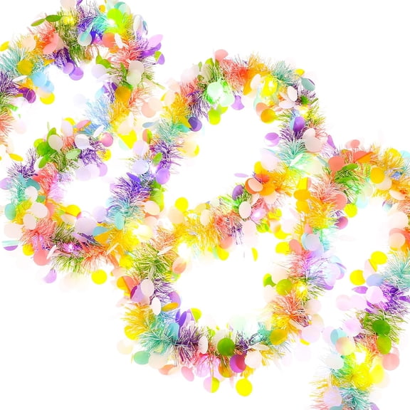 33FT Easter Tinsel Garland with LED Lights Prelit Easter Egg Metallic Twist Tinsel Garland Battery Operted Lighted Colorful Foil Hanging Garland for Tree Stairs Mantle Decoration Party Supply