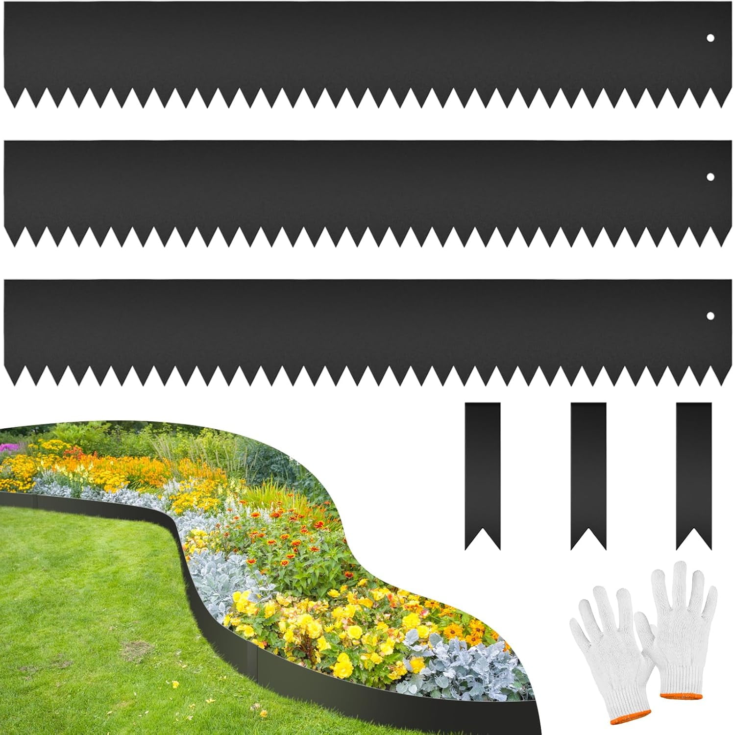 33FT Galvanized Steel Landscape Edging 10 Pack, 40" x 8" Metal Edging for Landscaping with 10Pcs Stakes & Gloves, Metal Garden Border for Garden Design, Yard, Tree Rings, Pathway, Divider