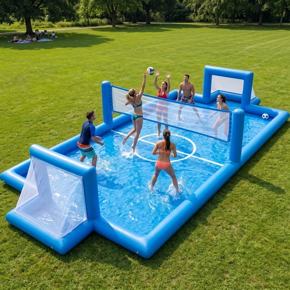 PPXIA 33FT Inflatable Volleyball Court with 800W Air Pump for Beach, Pool & Backyard Outdoor Games
