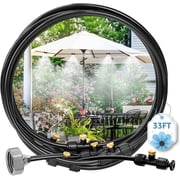 33FT Outdoor Misting Cooling System with 8 Nozzles & 3/4" Brass Adapter - for Patio, Porch, Umbrella, BBQ, Chicken Coop