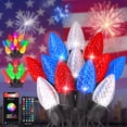thumbnail image 1 of 33FT Smart C9 LED String Lights 50 Color Changing Bulbs APP & Remote Controlled Music Sync Timer Extendable Waterproof Outdoor Decorative Lights for 4th of July Patriotic Party Patio Fence & Holiday, 1 of 11
