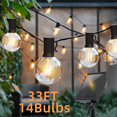 thumbnail image 1 of 33FT Solar String Lights Outdoor Waterproof, Decorative Backyard LED Patio Lights, 14 Shatterproof G40 Globe Bulbs, Warm White, Auto On/Off, 4 Twinkle Modes, 1200mA Battry Hanging Garden Lights, 1 of 11