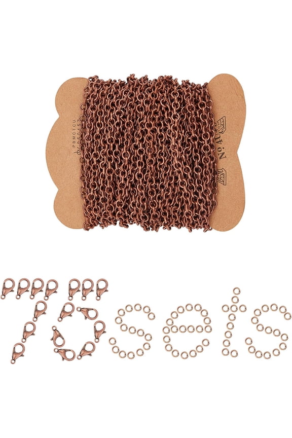 33Feet Copper Chains Link Spool Bulk Necklace Width 5mm for Women Jewelry Necklace Bracelet Pendant Making RedDIY