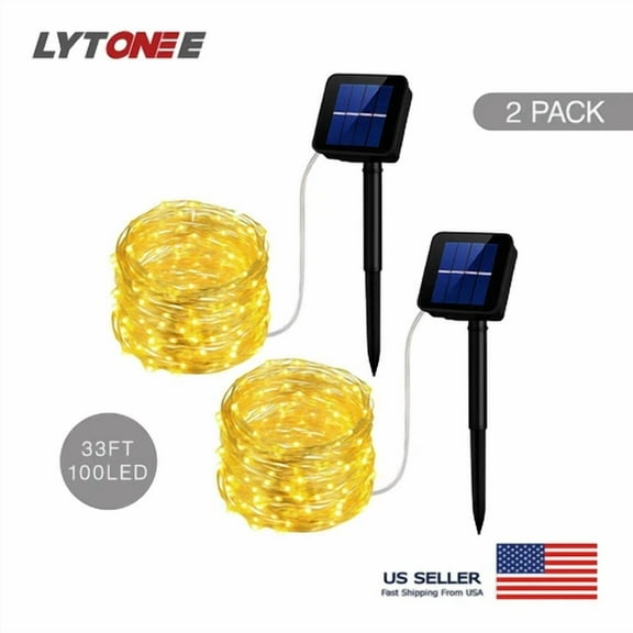 33Ft 100Led Solar Fairy Waterproof String Light Copper Wire Outdoor Garden Decor