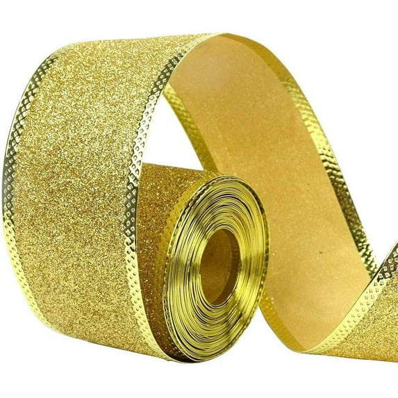 33Ft/10Meters Golden Glitter Christmas Ribbon Wreath Present Wedding Arts Crafts Gift Wrapping