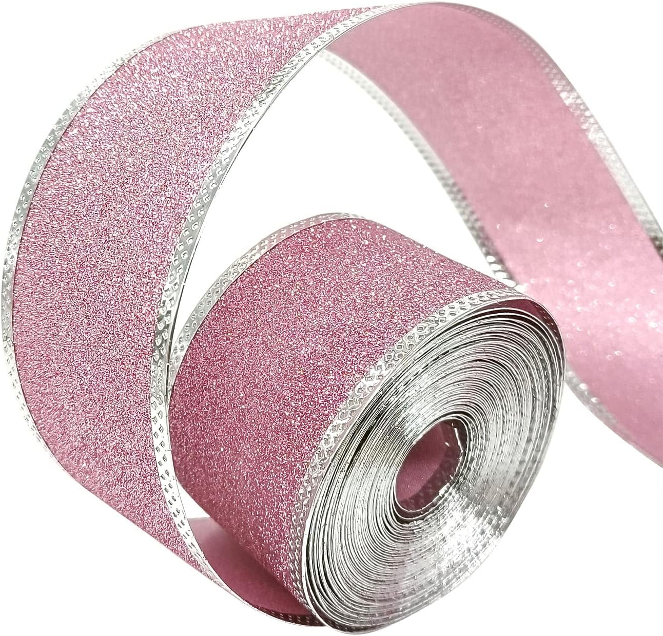 Pink Ribbon Xmas 33Ft/10Meters Pink Glitter Christmas Ribbon Wreath Present Wedding Arts ...