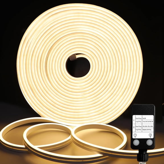 33Ft Neon Rope Lights, 1200 LED Neon Rope Lights with Timer Dimmable Outdoor Flexible Neon Strip Lights for Bedroom DIY Wall Decor (Warm White)