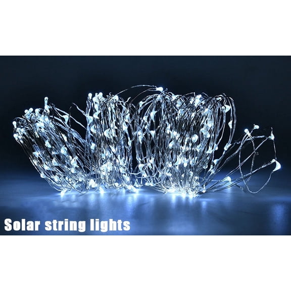 33Ft Solar String Lights 100 LED Fairy Lights Copper Wire Waterproof Cold White Light