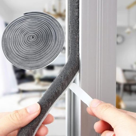 33Ft Weather Stripping Brush for Sliding Windows/Doors Frame Side, Pile Self Adhesive Weatherstrip Seal Strip Sealer Draft Stoppers (0.35''Wide x 0.35''Thick, Gray)