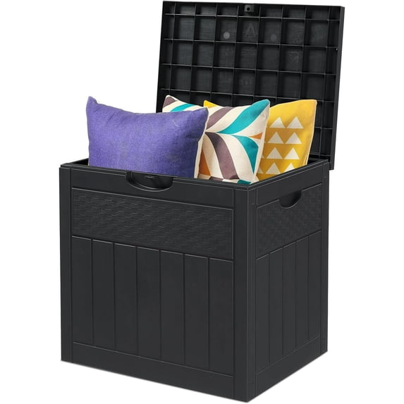 33Gal Square Wood & Rattan Plastic Garden Storage Box Gray