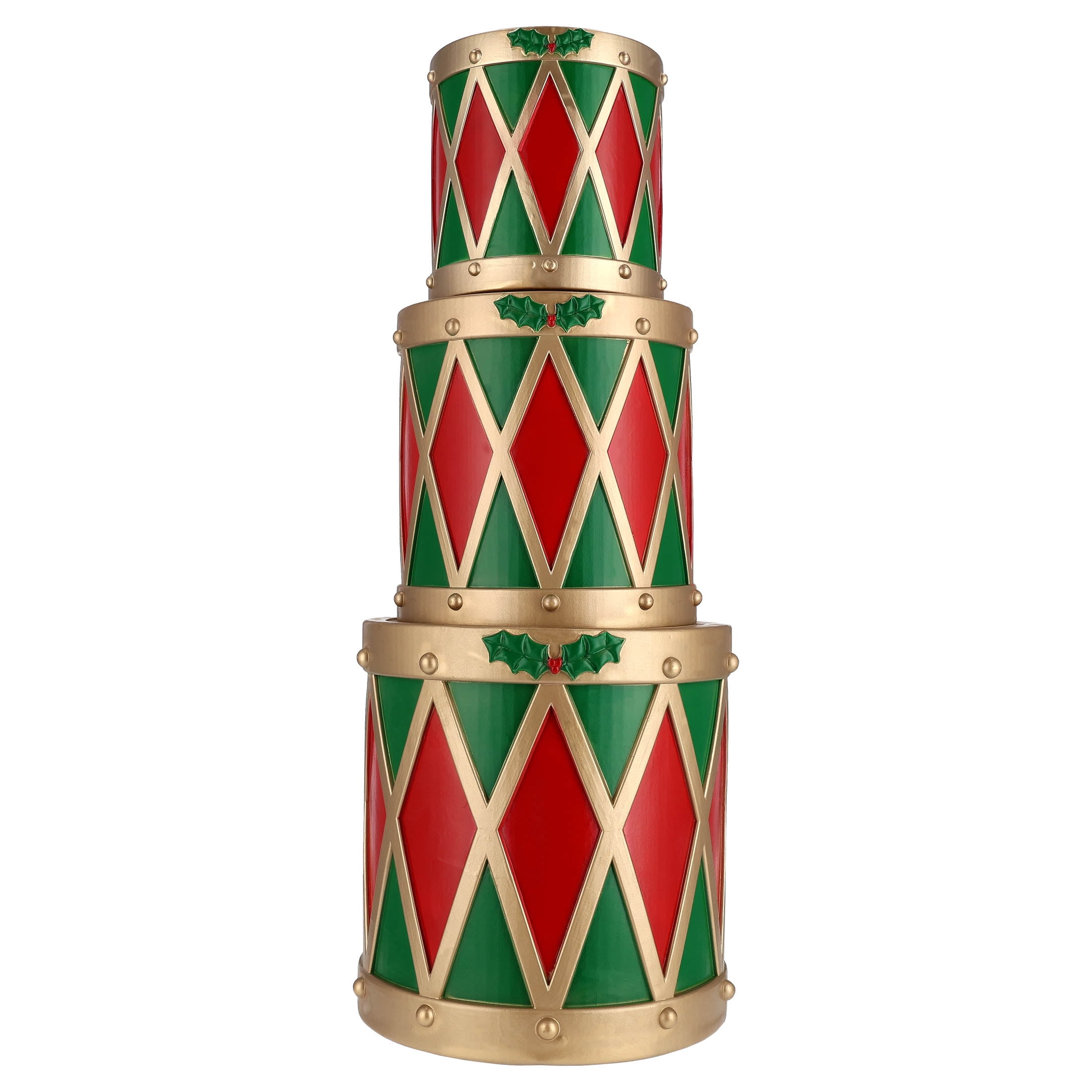 Blow Mold Stacked Drums Christmas Decoration, Red/Green/Gold, 33", by Holiday Time
