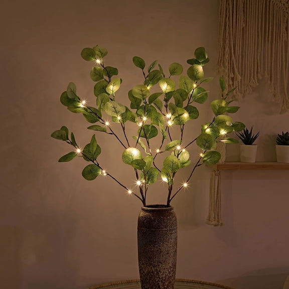 33IN Lighted Eucalyptus Branches – 38 LED Artificial Twig with Timer, Battery-Operated Decorative Lights for Wedding, Holiday Party, Christmas, and Home Decor