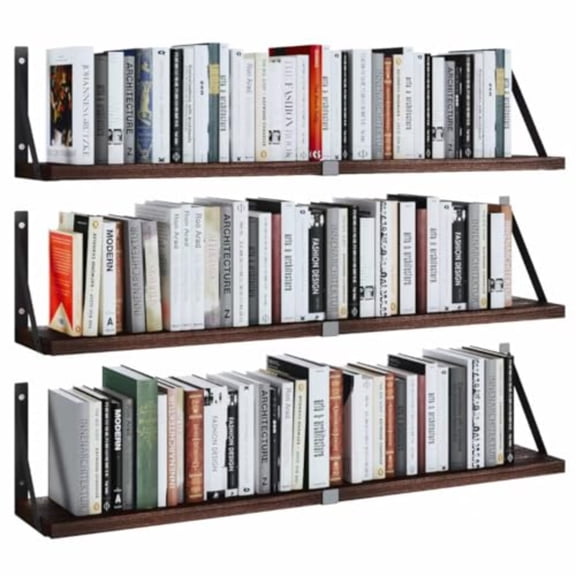 33Inch Floating Book Shelves Wall MountedWood Wall Bookshelf for Bedroom Set of 3 Hanging Decorative Bookshelves for Living Room Kitchen Organization Bathroom.Closet Storage 3 Dark brown