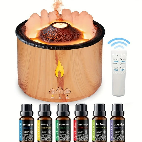 33J33H33 Volcano Humidifier with Ultrasonic Mist and Negative Ions - Remote Control Aroma Diffuser with 12.17oz Capacity 2 Mode Timer & Nightlight - Flame Effect for Home Office up to 30