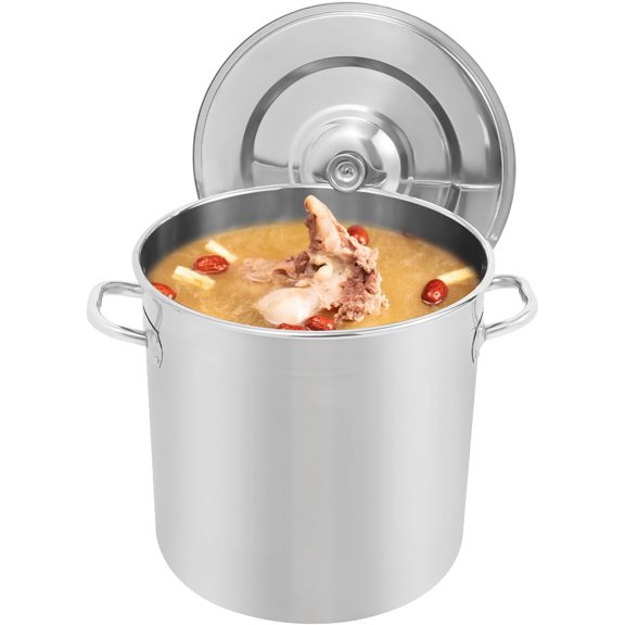 33L/34.8 Quart Commercial Large Stockpot, 304 Stainless Steel Soup Pot with Lid and Handles Canning Pot Induction Soup Pot Stockpot for Home Kitchen Soup Seafood Oil