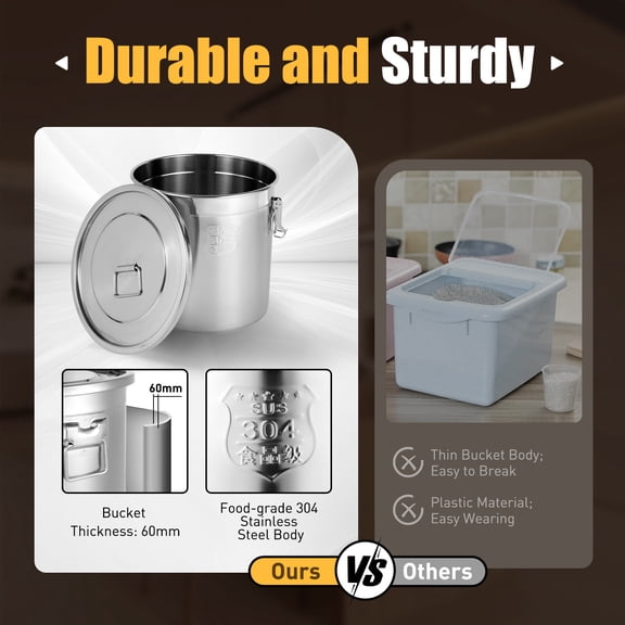 PEAKORA33L Airtight Rice Bucket 304 Stainless Steel Canister Food Storage Containers