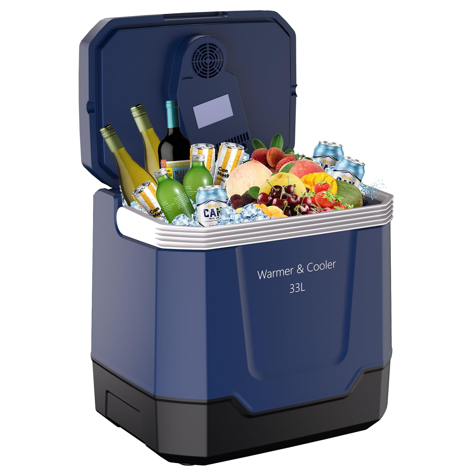33L Electric Car Refrigerator & Warmer - Dual Power 12V/110V - 35QT AC/DC Travel Cooler with Automatic Locking Handle, No Ice Needed for Camping Road Trips