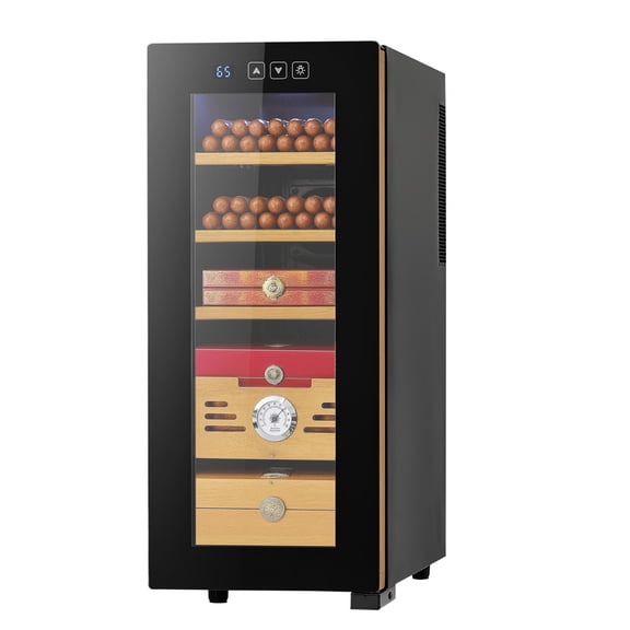 33L Electric Cigar Cooler Humidor Cabinet with Temperature Control, Spanish Cedar Shelves&Drawers, 4-Layer Storage for Home Use