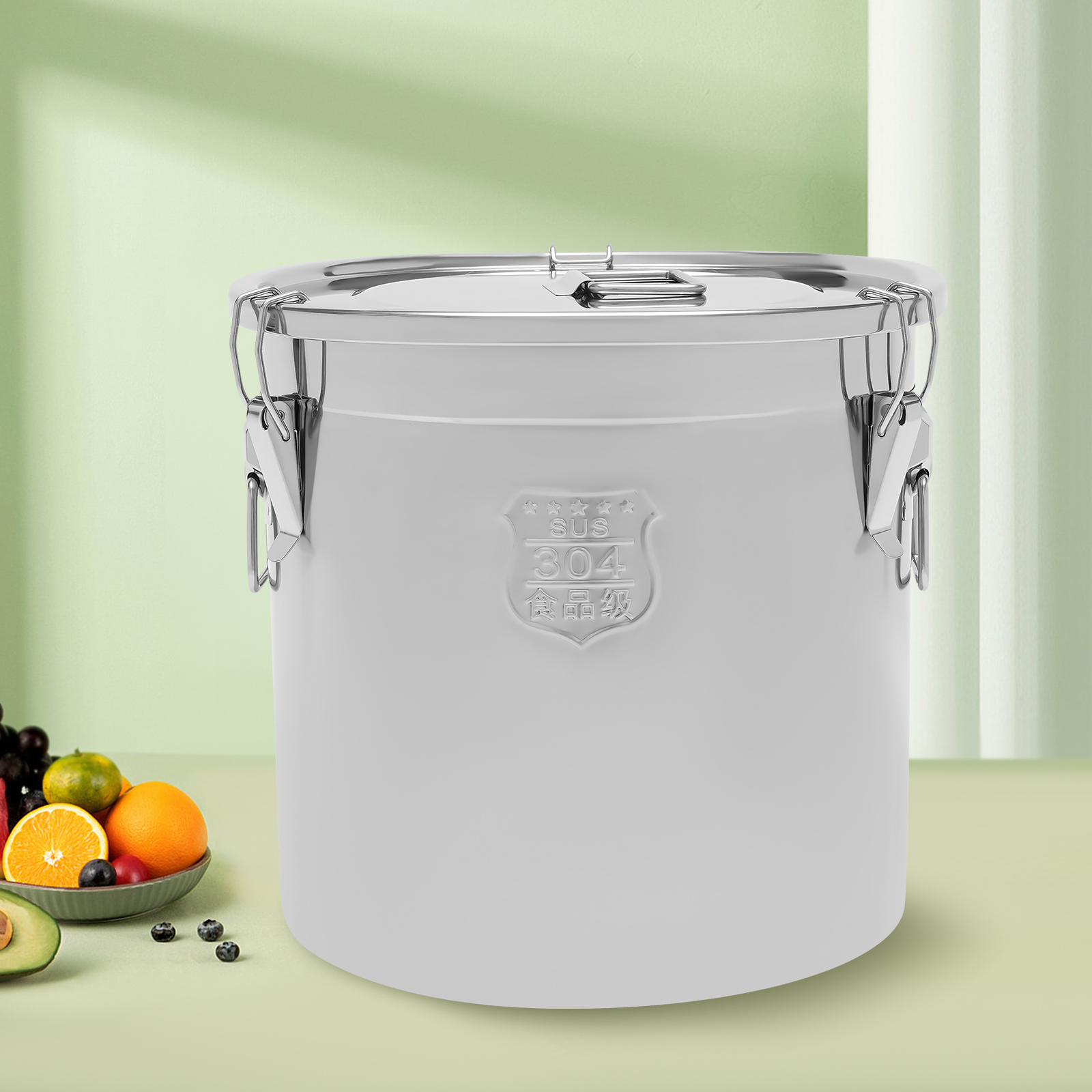 33L Stainless Steel Storage Bucket with Airtight Lid, Food-Grade 304 ...