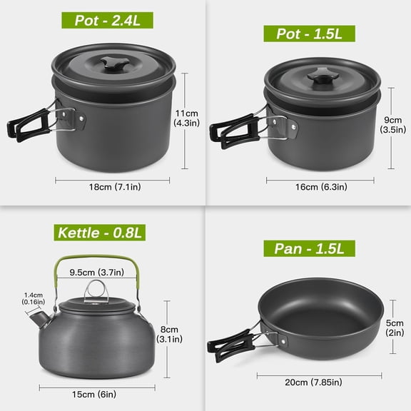 33PCS Camping Cookware Kit Cookware Mess Kit Outdoor Cooking Utensils Kit with Tableware Collapsible Bowl Pan for Family Hiking Travel Picnic Fork