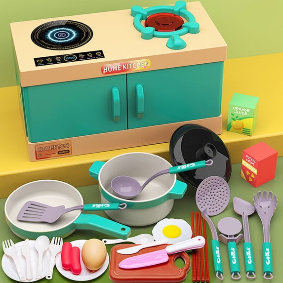 33PCS Kids Kitchen Cooking Play Toy Set,Realistic Stove Cuttable Fruit Vegetable Toys,Safe Durable Plastic Toys,Immersive Role Play Learning Toys,Interactive Educational Toys for Children