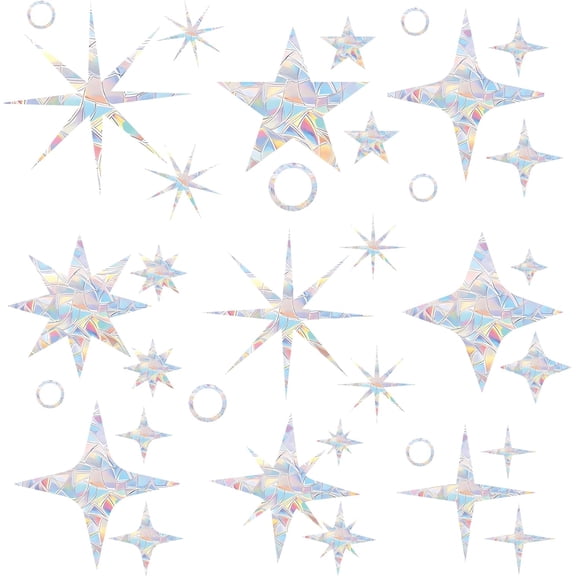 33PCS Star Window Stickers Prevent Birds from Hitting Windows, Rainbow Sun Catcher Stickers No Glue Required, Non-Adhesive Reusable Vinyl Rainbow Stickers
