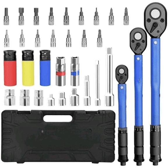 33PCs Torque Wrench Set - Dual-Scale 1/4" 3/8" 1/2" Drive Click Torque Wrenches Kit with 3% Accuracy & 30 CR-V Bits&Sockets & Calibration Certificate & Case for Car Motorcycle Bike DIY Tasks
