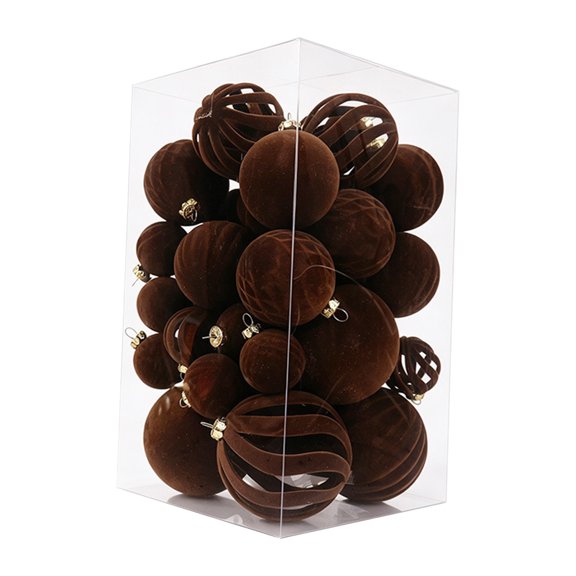 33Pc Flocking Electroplating Christmas Ball Set, Velvet Hanging Ornaments, Shatter Resistant Holiday Tree Decorations For Home Party Wreath Garland Seasonal Display(Brown)