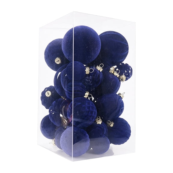 33Pc Flocking Electroplating Christmas Ball Set, Velvet Hanging Ornaments, Shatter Resistant Holiday Tree Decorations For Home Party Wreath Garland Seasonal Display(Blue)