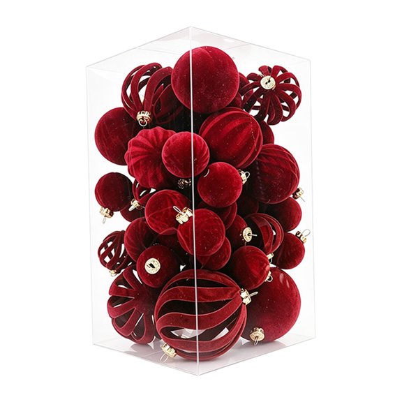 33Pc Flocking Electroplating Christmas Ball Set, Velvet Hanging Ornaments, Shatter Resistant Holiday Tree Decorations For Home Party Wreath Garland Seasonal Display(Red)