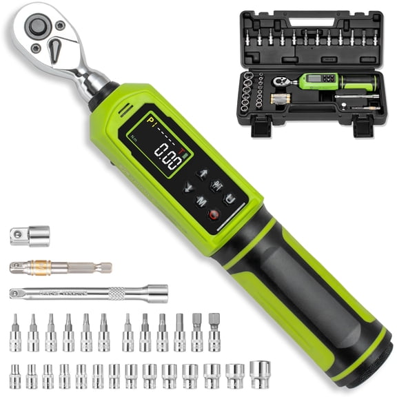 33Pcs 1/4" Digital Torque Wrench Set-0.33-22.13Ft.Lb/0.45-30 N.m, Electric Torque Wrench 1/4 Drive With Vibration Buzzer LED Indicator,2% Accuracy Five Units for Bike Motorcycle Car Auto Repair