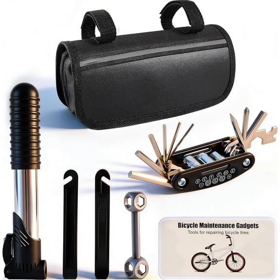 33Pcs Bike Repair Tool Kit with Mini Bicycle Pump, 16 in 1 Multi-Tool, 2mm-6mm Allen Wrenches, Bicycle Repair Bag Used for Mountain and Road Bikes