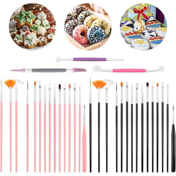 33Pcs Cake Decorating Brushes, Food Safe Cookie Paint Brushes Multiple Function Fondant Icing Pastry Brush DIY Tool Set Baking Decorating Painting Tool