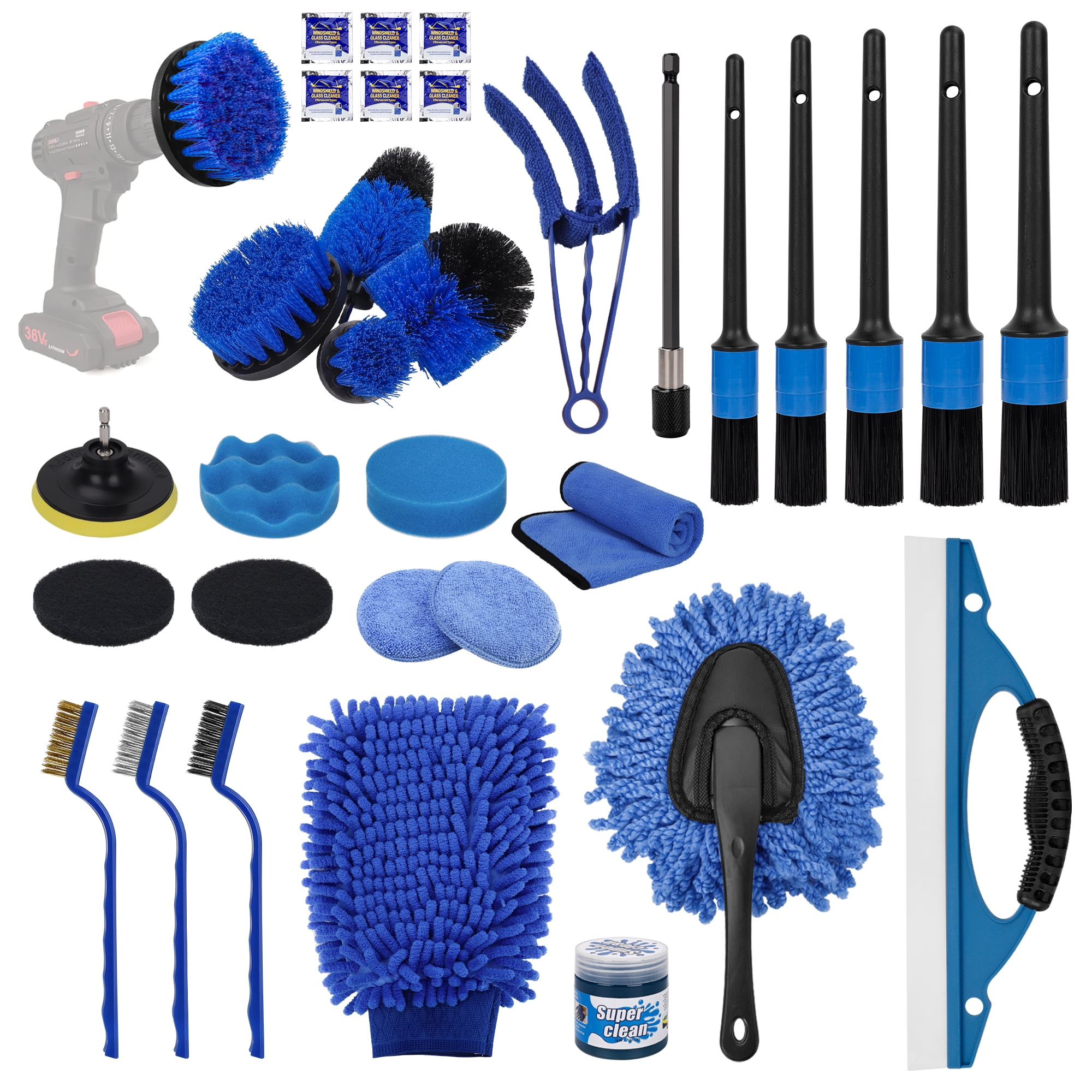 33Pcs Car Detailing Kit, Car Cleaning Kit with Professional Car Detailing Brush Set, Car Wash Kit and Auto Detailing Kit. Reusable Car Wash Brush kit for Interior, Exterior, Dashboard, Wheels,Leather