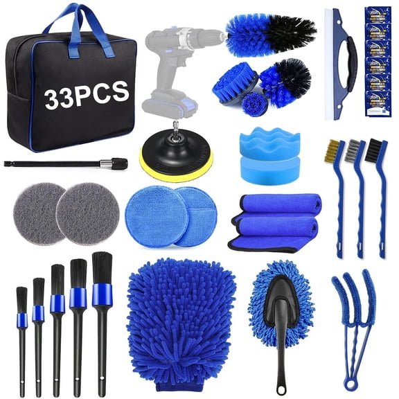 33Pcs Car Detailing Kit,Car Detailing Brush Set,Car Windshield Cleaning Tool,Professional Car Care kit - Car Wash Brush kit for Interior,Exterior,Wheels