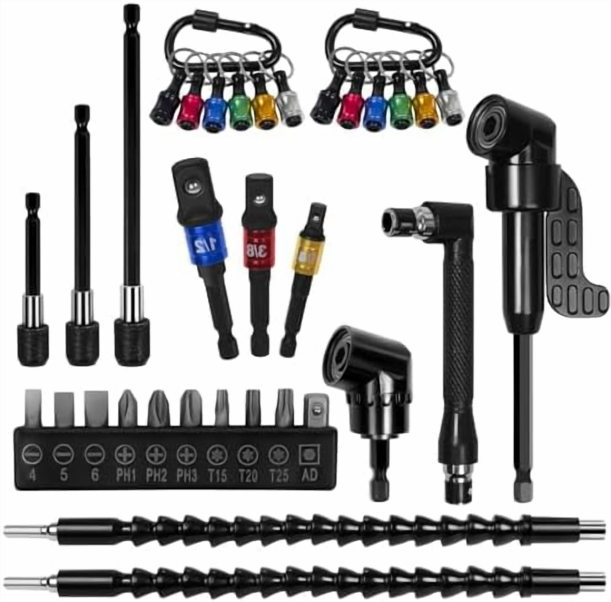 33Pcs Drill Bit Extensions Set-2 Pcs 105Right Angle Bit, Universal ...