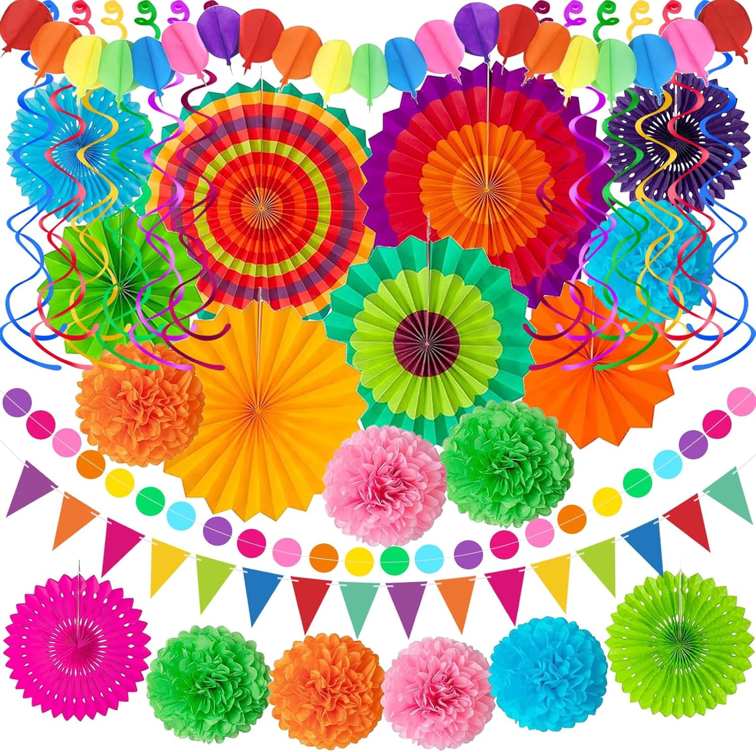 33Pcs Fiesta Decorations Cinco De Mayo Decorations Multi-Color Paper ...
