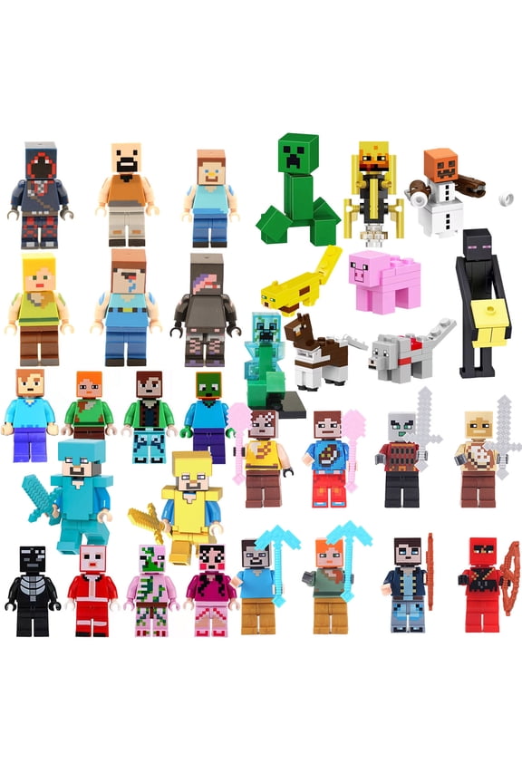 33Pcs Mine-craft Mini Action Figures & Accessory Building Toys party supplies Set 1.77-in Scale Collectible Toys Playset