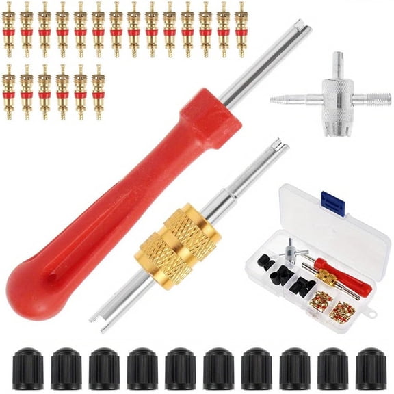 33Pcs Stem Removal Tool, Spool Removal and Installation Tool, Four-Way Valve Tool, Spool, Stem Cover,Valve Stem Removal Tool,Suitable for All Types of Tires (B)